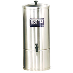 S Series Stainless Steel Iced Tea Dispenser. 10 gallon capacity, 9 faucet clearance.