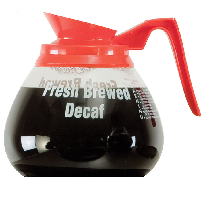 Coffee Decanter. 24-pack glass decanters with orange handle.